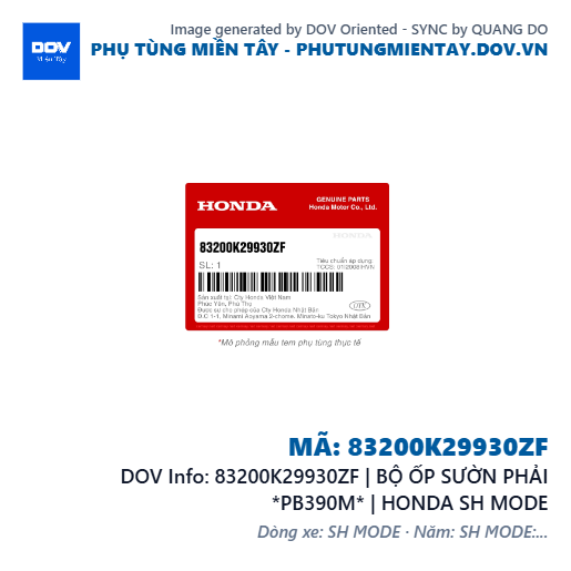 83200K29930ZF | BỘ ỐP SƯỜN PHẢI *PB390M* | HONDA SH MODE — 83200K29930ZF