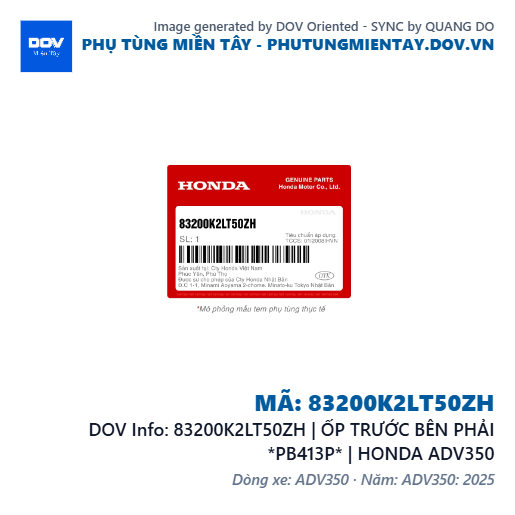 83200K2LT50ZH | ỐP TRƯỚC BÊN PHẢI *PB413P* | HONDA ADV350 — 83200K2LT50ZH