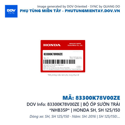 83300K78V00ZE | BỘ ỐP SƯỜN TRÁI *NHB35P* | HONDA SH, SH 125/150 — 83300K78V00ZE