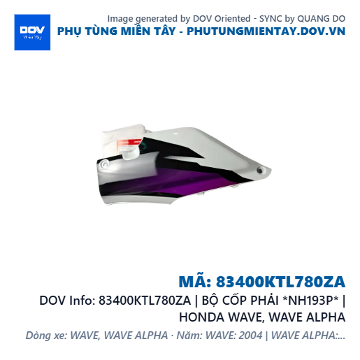 83400KTL780ZA | BỘ CỐP PHẢI *NH193P* | HONDA WAVE, WAVE ALPHA — 83400KTL780ZA