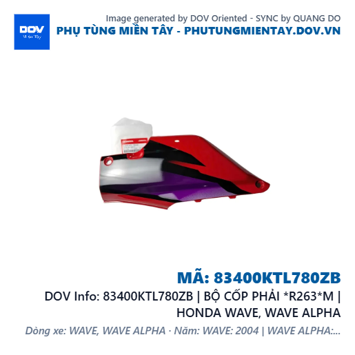 83400KTL780ZB | BỘ CỐP PHẢI *R263*M | HONDA WAVE, WAVE ALPHA — 83400KTL780ZB