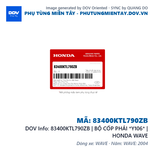 83400KTL790ZB | BỘ CỐP PHẢI *Y106* | HONDA WAVE — 83400KTL790ZB