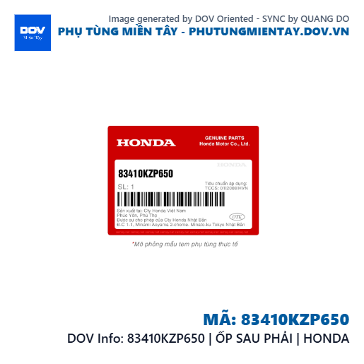 83410KZP650 | ỐP SAU PHẢI | HONDA  — 83410KZP650