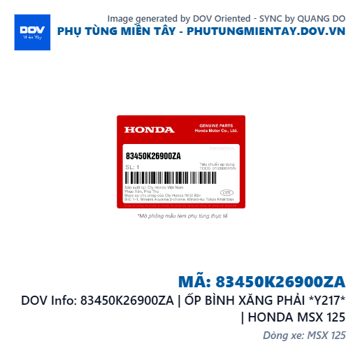 83450K26900ZA | ỐP BÌNH XĂNG PHẢI *Y217* | HONDA MSX 125 — 83450K26900ZA