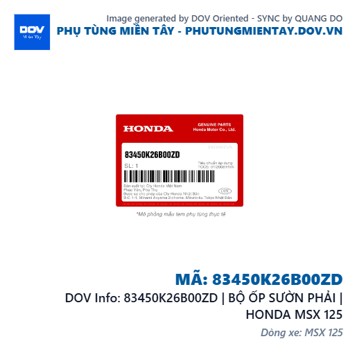83450K26B00ZD | BỘ ỐP SƯỜN PHẢI | HONDA MSX 125 — 83450K26B00ZD