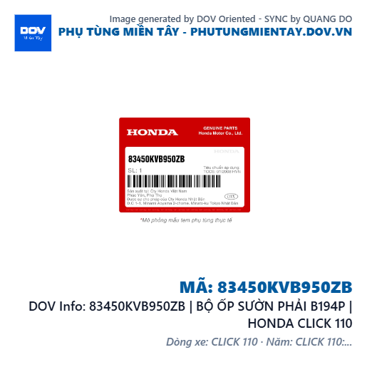 83450KVB950ZB | BỘ ỐP SƯỜN PHẢI B194P | HONDA CLICK 110 — 83450KVB950ZB