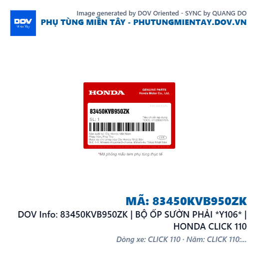 83450KVB950ZK | BỘ ỐP SƯỜN PHẢI *Y106* | HONDA CLICK 110 — 83450KVB950ZK