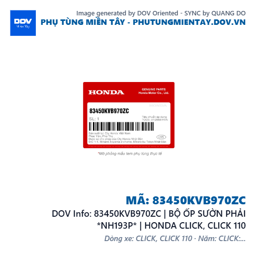 83450KVB970ZC | BỘ ỐP SƯỜN PHẢI *NH193P* | HONDA CLICK, CLICK 110 — 83450KVB970ZC