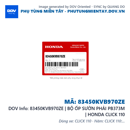 83450KVB970ZE | BỘ ỐP SƯỜN PHẢI PB373M | HONDA CLICK 110 — 83450KVB970ZE