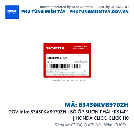 83450KVB970ZH | BỘ ỐP SƯỜN PHẢI *R314P* | HONDA CLICK, CLICK 110 — 83450KVB970ZH