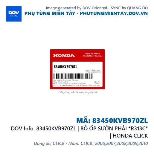 83450KVB970ZL | BỘ ỐP SƯỜN PHẢI *R313C* | HONDA CLICK — 83450KVB970ZL