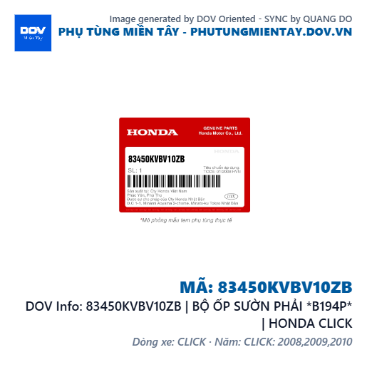 83450KVBV10ZB | BỘ ỐP SƯỜN PHẢI *B194P* | HONDA CLICK — 83450KVBV10ZB