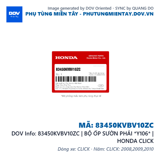 83450KVBV10ZC | BỘ ỐP SƯỜN PHẢI *Y106* | HONDA CLICK — 83450KVBV10ZC