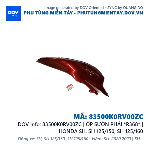 83500K0RV00ZC | ỐP SƯỜN PHẢI *R368* | HONDA SH, SH 125/150, SH 125/160 — 83500K0RV00ZC