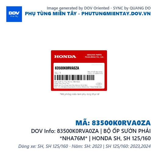83500K0RVA0ZA | BỘ ỐP SƯỜN PHẢI *NHA76M* | HONDA SH, SH 125/160 — 83500K0RVA0ZA