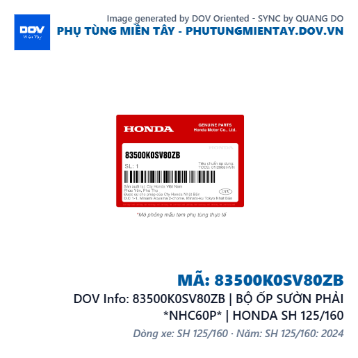83500K0SV80ZB | BỘ ỐP SƯỜN PHẢI *NHC60P* | HONDA SH 125/160 — 83500K0SV80ZB