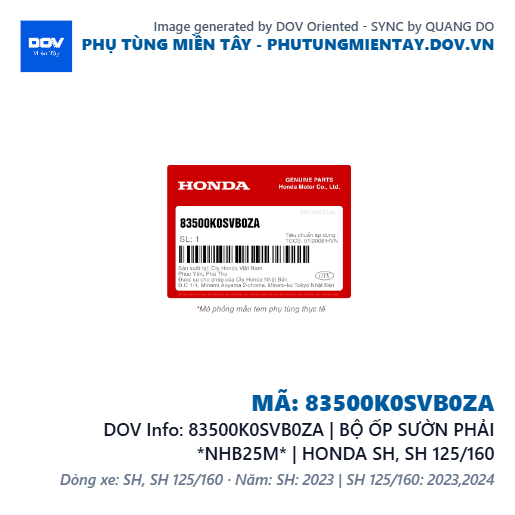83500K0SVB0ZA | BỘ ỐP SƯỜN PHẢI *NHB25M* | HONDA SH, SH 125/160 — 83500K0SVB0ZA