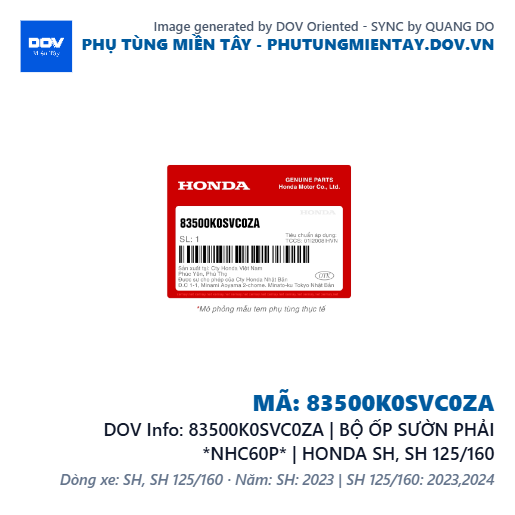83500K0SVC0ZA | BỘ ỐP SƯỜN PHẢI *NHC60P* | HONDA SH, SH 125/160 — 83500K0SVC0ZA