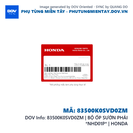83500K0SVD0ZM | BỘ ỐP SƯỜN PHẢI *NHD01P* | HONDA  — 83500K0SVD0ZM