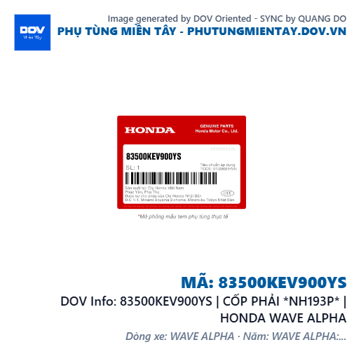 83500KEV900YS | CỐP PHẢI *NH193P* | HONDA WAVE ALPHA — 83500KEV900YS