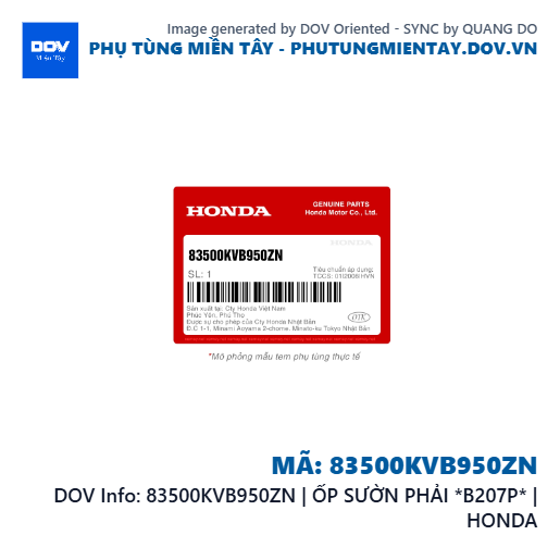 83500KVB950ZN | ỐP SƯỜN PHẢI *B207P* | HONDA  — 83500KVB950ZN