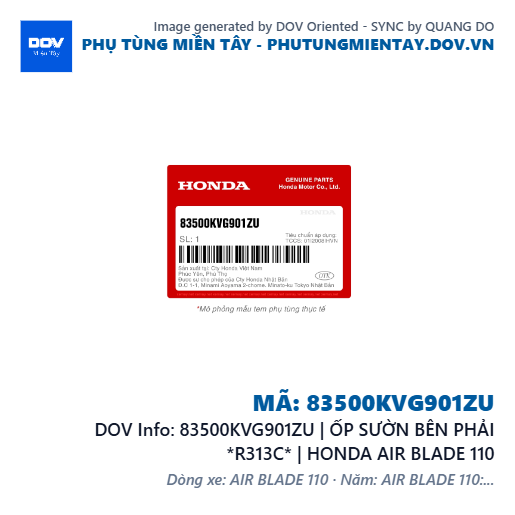 83500KVG901ZU | ỐP SƯỜN BÊN PHẢI *R313C* | HONDA AIR BLADE 110 — 83500KVG901ZU