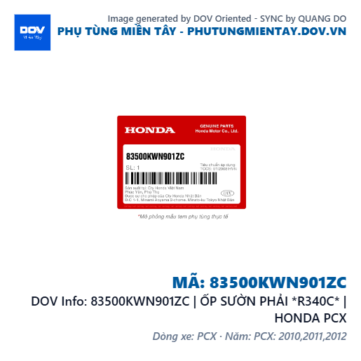 83500KWN901ZC | ỐP SƯỜN PHẢI *R340C* | HONDA PCX — 83500KWN901ZC