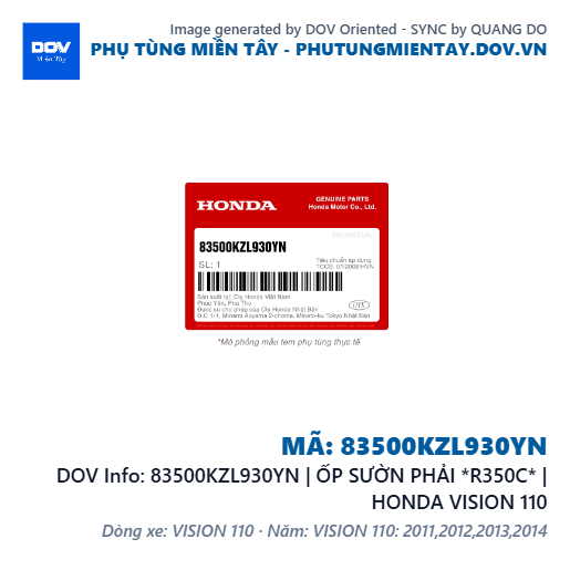 83500KZL930YN | ỐP SƯỜN PHẢI *R350C* | HONDA VISION 110 — 83500KZL930YN