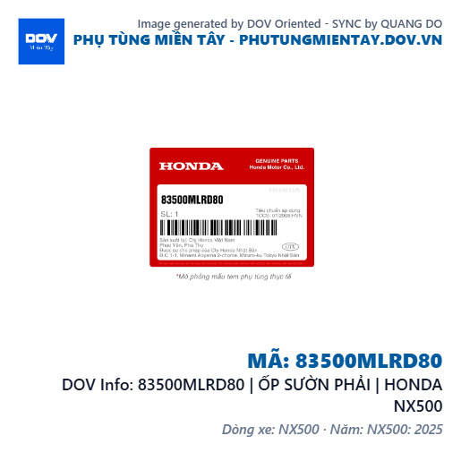 83500MLRD80 | ỐP SƯỜN PHẢI | HONDA NX500 — 83500MLRD80