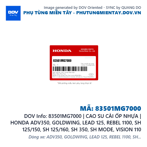 83501MG7000 | CAO SU CÀI ỐP NHỰA | HONDA ADV350, GOLDWING, LEAD 125, REBEL 1100, SH 125/150, SH 125/160, SH 350, SH MODE, VISION 110 — 83501MG7000