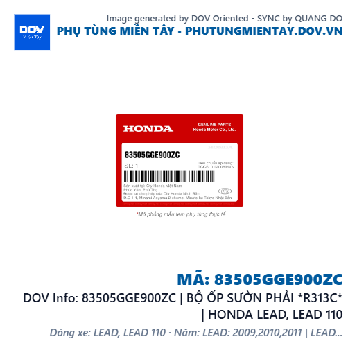 83505GGE900ZC | BỘ ỐP SƯỜN PHẢI *R313C* | HONDA LEAD, LEAD 110 — 83505GGE900ZC