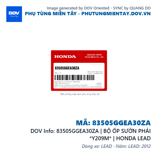 83505GGEA30ZA | BỘ ỐP SƯỜN PHẢI *Y209M* | HONDA LEAD — 83505GGEA30ZA