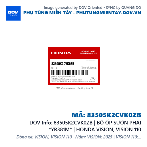 83505K2CVK0ZB | BỘ ỐP SƯỜN PHẢI *YR381M* | HONDA VISION, VISION 110 — 83505K2CVK0ZB