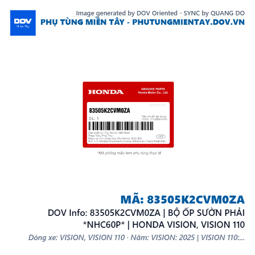 83505K2CVM0ZA | BỘ ỐP SƯỜN PHẢI *NHC60P* | HONDA VISION, VISION 110 — 83505K2CVM0ZA