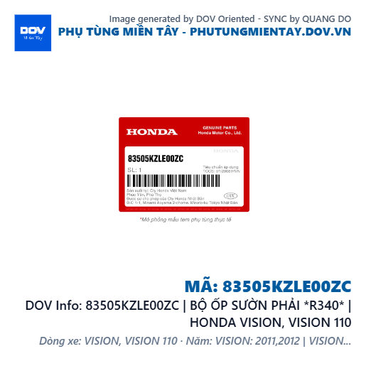 83505KZLE00ZC | BỘ ỐP SƯỜN PHẢI *R340* | HONDA VISION, VISION 110 — 83505KZLE00ZC