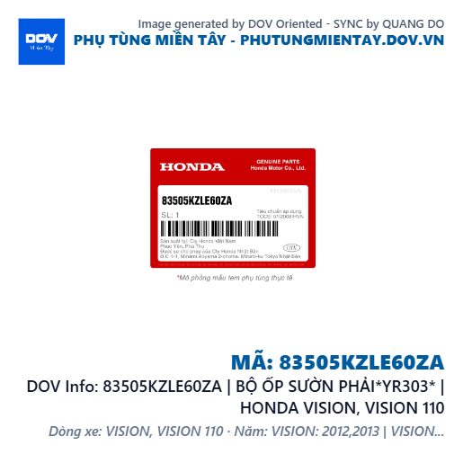 83505KZLE60ZA | BỘ ỐP SƯỜN PHẢI*YR303* | HONDA VISION, VISION 110 — 83505KZLE60ZA