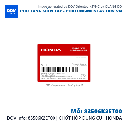 83506K2ET00 | CHỐT HỘP DỤNG CỤ | HONDA  — 83506K2ET00