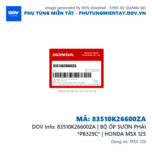 83510K26600ZA | BỘ ỐP SƯỜN PHẢI *PB329C* | HONDA MSX 125 — 83510K26600ZA