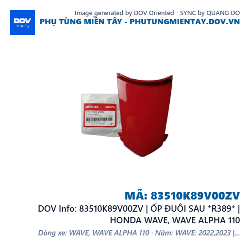 83510K89V00ZV | ỐP ĐUÔI SAU *R389* | HONDA WAVE, WAVE ALPHA 110 — 83510K89V00ZV