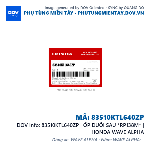 83510KTL640ZP | ỐP ĐUÔI SAU *RP138M* | HONDA WAVE ALPHA — 83510KTL640ZP