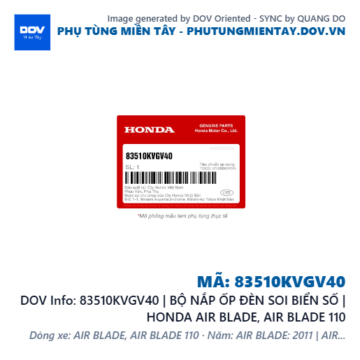 83510KVGV40 | BỘ NẮP ỐP ĐÈN SOI BIỂN SỐ | HONDA AIR BLADE, AIR BLADE 110 — 83510KVGV40