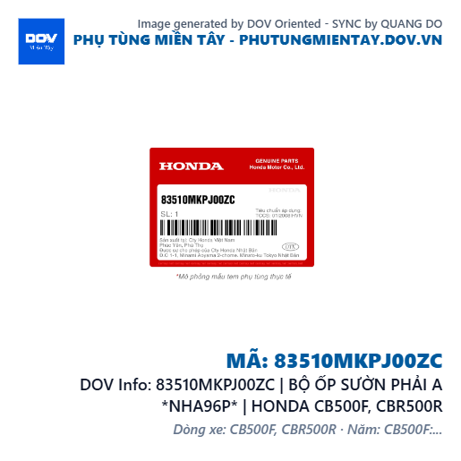 83510MKPJ00ZC | BỘ ỐP SƯỜN PHẢI A *NHA96P* | HONDA CB500F, CBR500R — 83510MKPJ00ZC