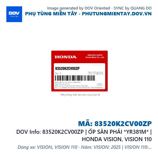 83520K2CV00ZP | ỐP SÀN PHẢI *YR381M* | HONDA VISION, VISION 110 — 83520K2CV00ZP