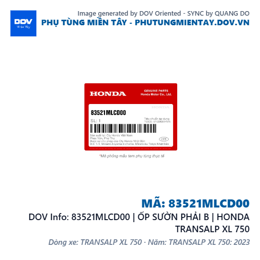 83521MLCD00 | ỐP SƯỜN PHẢI B | HONDA TRANSALP XL 750 — 83521MLCD00