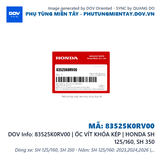 83525K0RV00 | ỐC VÍT KHÓA KÉP | HONDA SH 125/160, SH 350 — 83525K0RV00