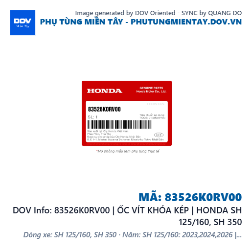 83526K0RV00 | ỐC VÍT KHÓA KÉP | HONDA SH 125/160, SH 350 — 83526K0RV00