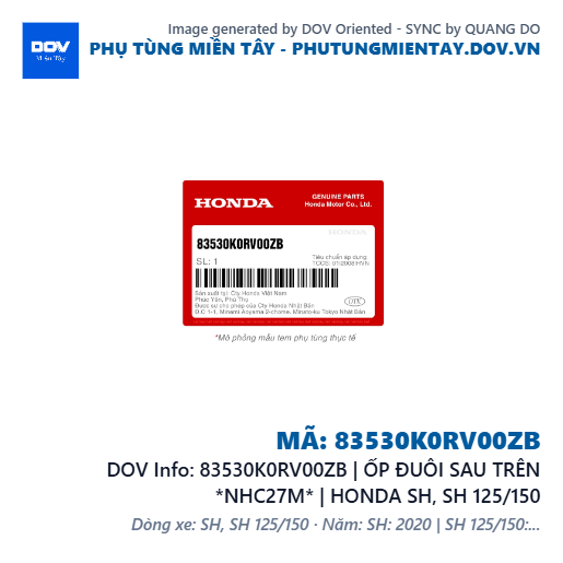 83530K0RV00ZB | ỐP ĐUÔI SAU TRÊN *NHC27M* | HONDA SH, SH 125/150 — 83530K0RV00ZB