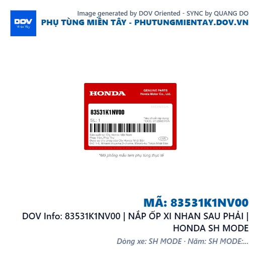 83531K1NV00 | NẮP ỐP XI NHAN SAU PHẢI | HONDA SH MODE — 83531K1NV00