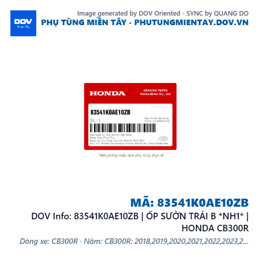 83541K0AE10ZB | ỐP SƯỜN TRÁI B *NH1* | HONDA CB300R — 83541K0AE10ZB