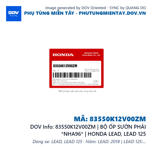 83550K12V00ZM | BỘ ỐP SƯỜN PHẢI *NHA96* | HONDA LEAD, LEAD 125 — 83550K12V00ZM